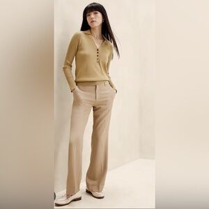 Banana Republic Ribbed Henley Sweater British Khaki L Neutral Chic